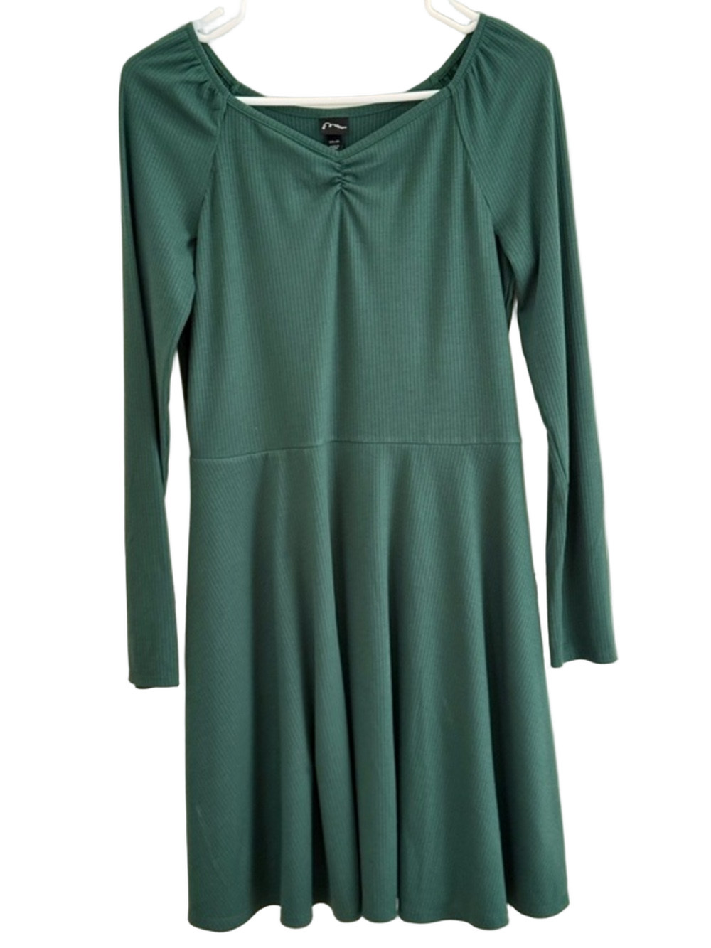 art class Teal Green Ribbed Long-Sleeve Fit & Flare Dress